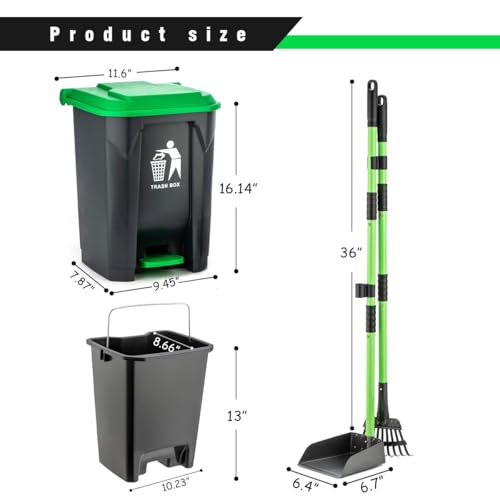 MXF Pooper Scooper Set - 28" Dog Pooper Scooper & Long Handle Stainless Metal Tray&Rake, 15 Litre Step Dog Poop Trash Can w/Removable Inner Bucket, 20 Waste Bags for Outdoors - Image 2
