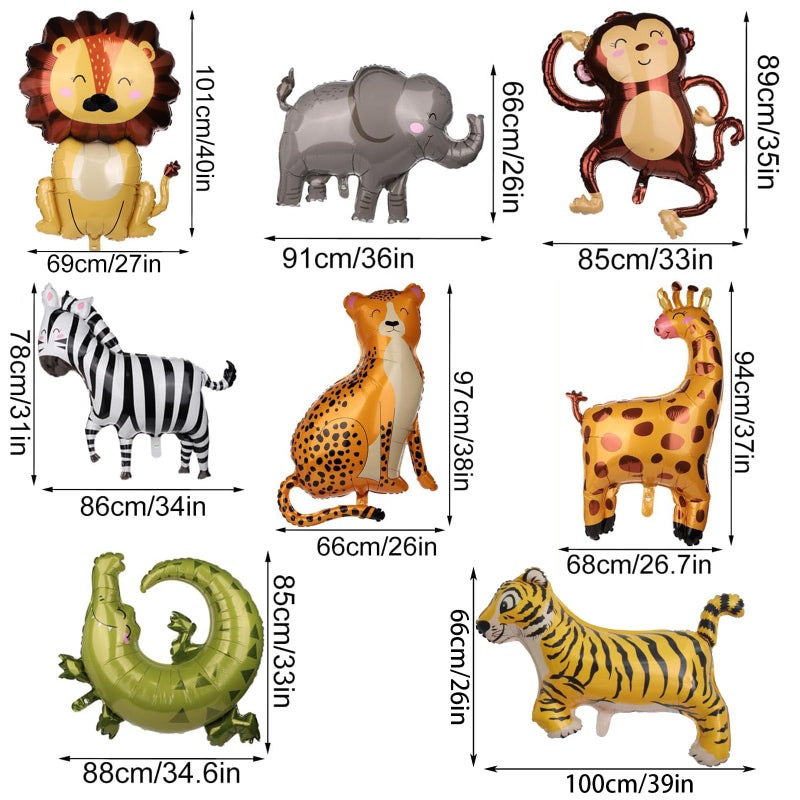 SAMOKA Large Safari Balloons,8 PCS 34-40 Inch Animal Balloons,Jungle Balloon,Safari Birthday Decorations,Jungle Party Decorations - Image 2