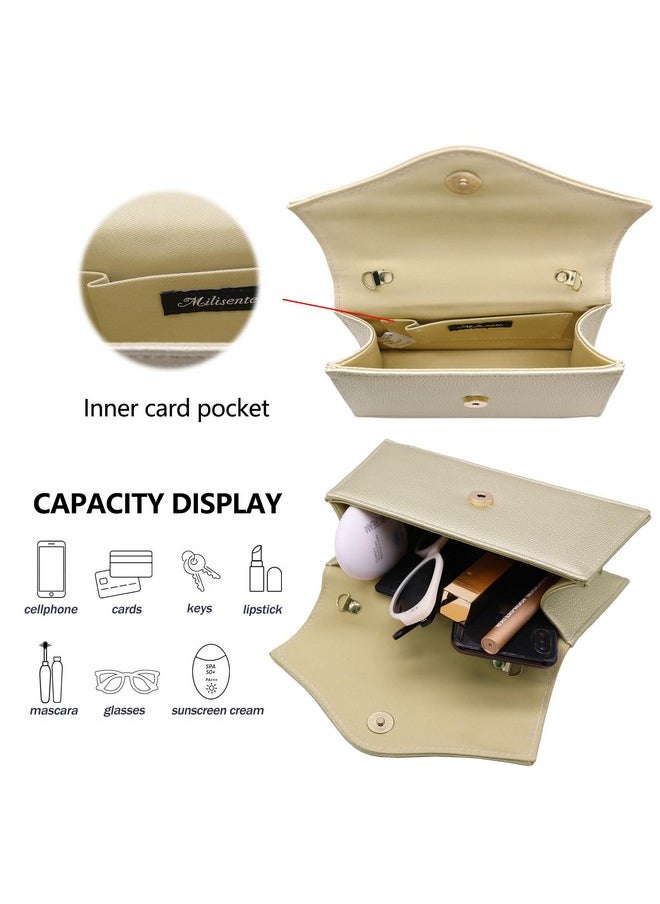 Milisente - Women'S Evening Bag Bridal Party Clutch Purses Cocktail Prom Handbags With Pu Leather(Embossed L Gold) - Image 1