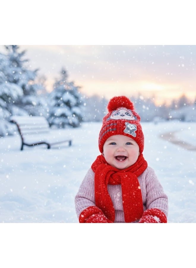 طقم قبعة ايس كاب شتوية للأطفال مع وشاح اسكرف للأولاد والبنات - Image 1
