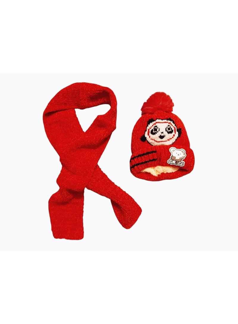طقم قبعة ايس كاب شتوية للأطفال مع وشاح اسكرف للأولاد والبنات - Image 2