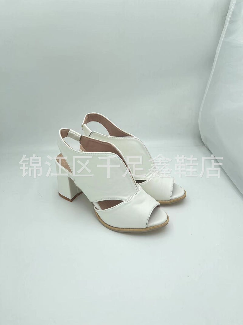 Summer Ladies Fashion Fish Mouth High Heel Thick Heel Women'S Shoes 40-43 Plus Size Elegant Breathable Sandals Tide - Image 1