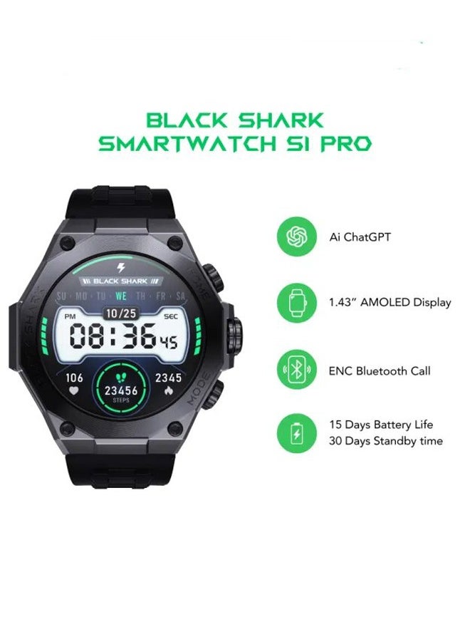 BLACK SHARK - S1 Pro Smart Watch With 1.43-inch AMOLED Display,15 Days Battery Life, 100+ Sports Modes, Health Monitoring & Water Resistance - Black - Image 1
