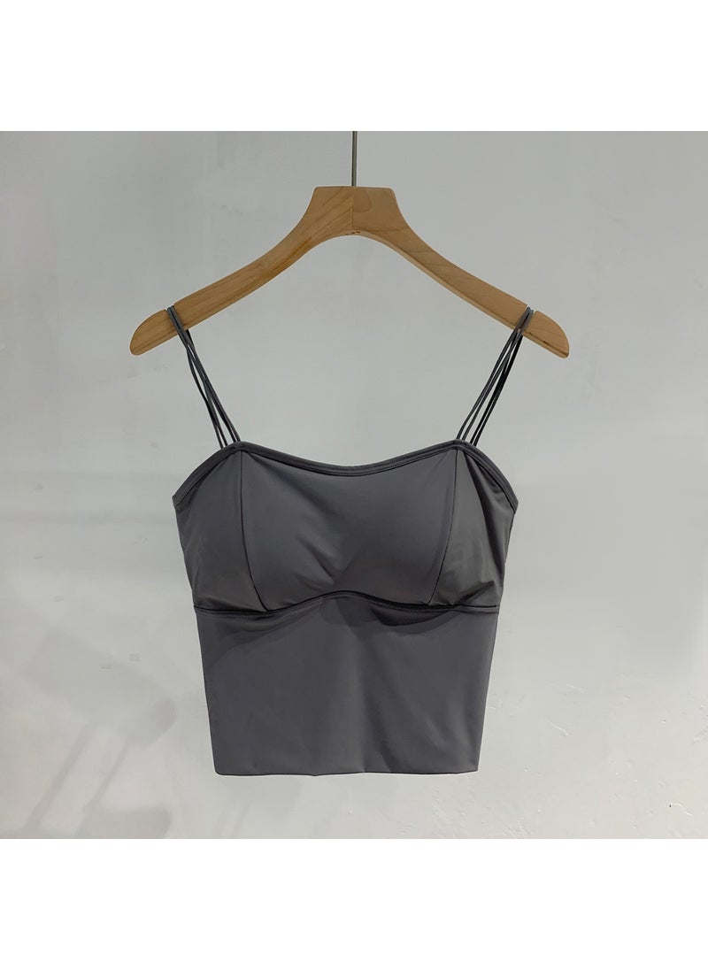 Generic - Alo Ice Silk Strappy Sports Bra Top for Women Gray (thin cup 1.5cm) - Image 1