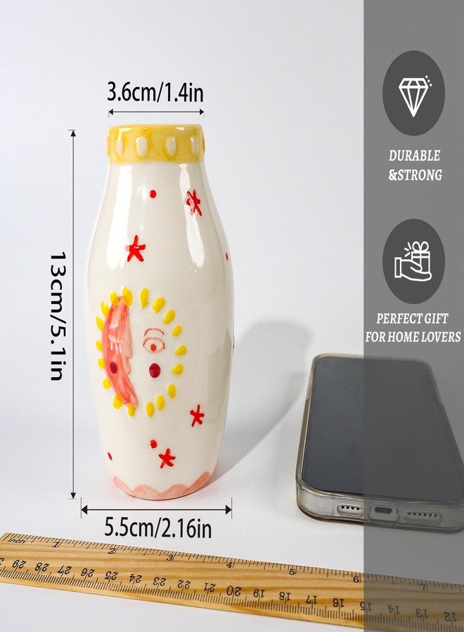Tnstbiee Cute Boho Small Cream Ceramic Bud Vase, Sun and Moon Round Decorative Vase for Dried Flowers/Single Rose/Pampas Grass, Modern Table Vase for Entryway Dining Coffee Table, Unique Home Gift - Image 2