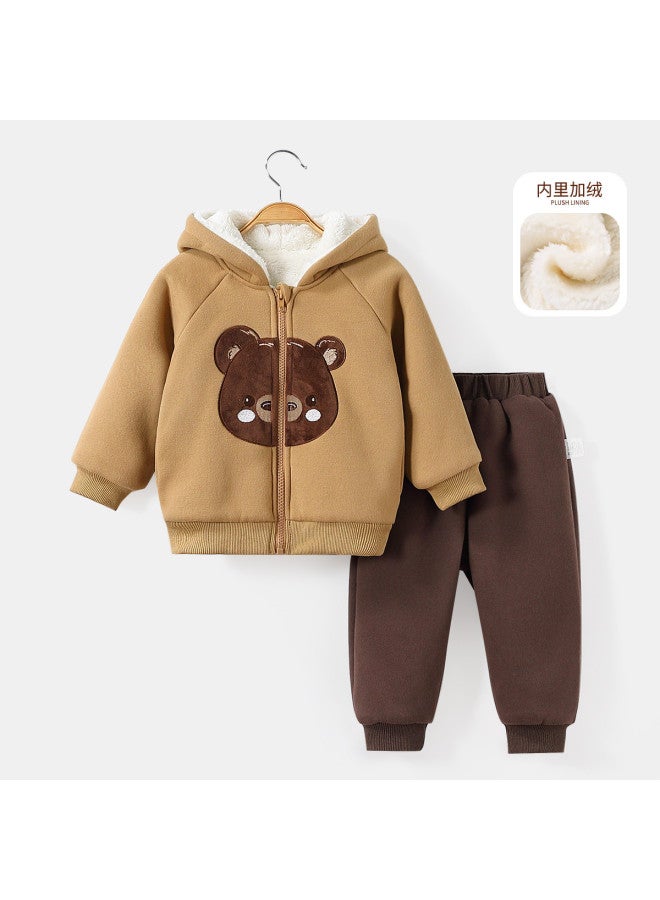 Children's Clothing Boys' Cute Bear Hooded Jacket Two-piece Set Toddler Outfit - Image 3