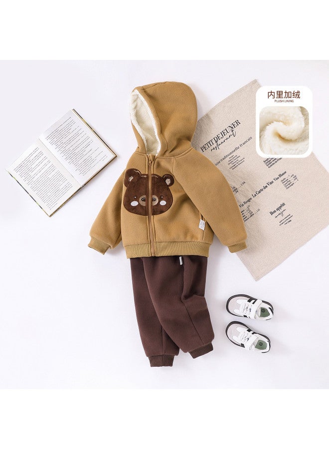 Children's Clothing Boys' Cute Bear Hooded Jacket Two-piece Set Toddler Outfit - Image 2