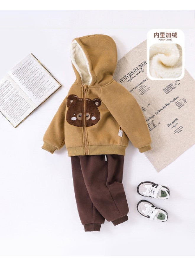 Children's Clothing Boys' Cute Bear Hooded Jacket Two-piece Set Toddler Outfit - Image 1