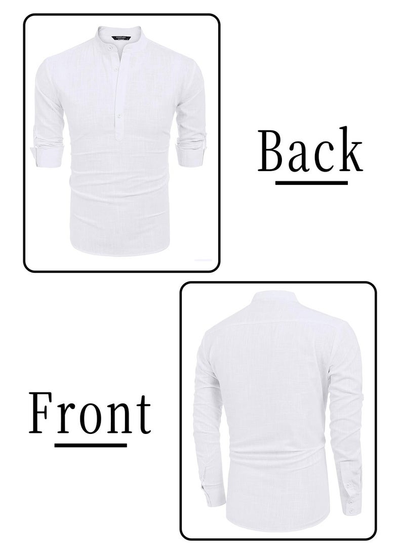 Men's Cotton Linen Henley Shirt, Long Sleeve Hippie Casual Beach T Shirts, Pullover Shirt, White - pzsku/ZA769E85F04958F0382BFZ/45/_/1730787065/419863c5-693d-4483-a876-7b5f793f2bb8