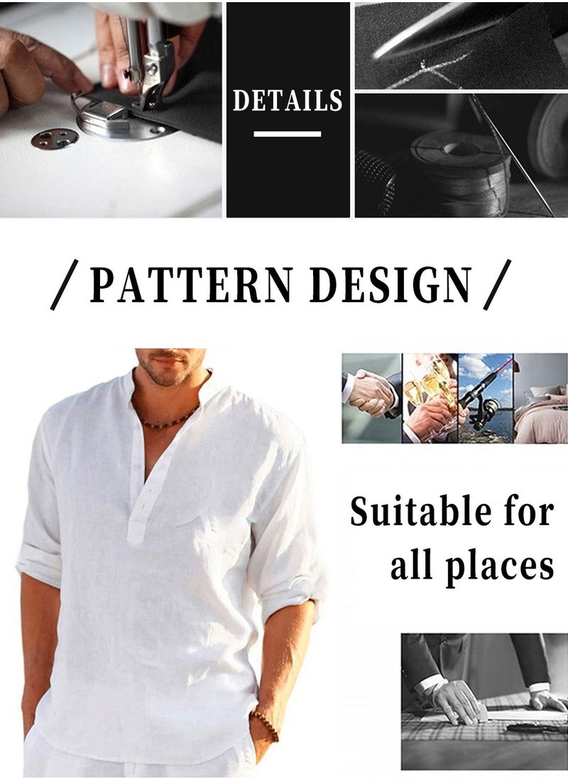 Men's Cotton Linen Henley Shirt, Long Sleeve Hippie Casual Beach T Shirts, Pullover Shirt, White - pzsku/ZA769E85F04958F0382BFZ/45/_/1730787109/33f6bd38-e1c9-465e-9acd-e3b402eace8b