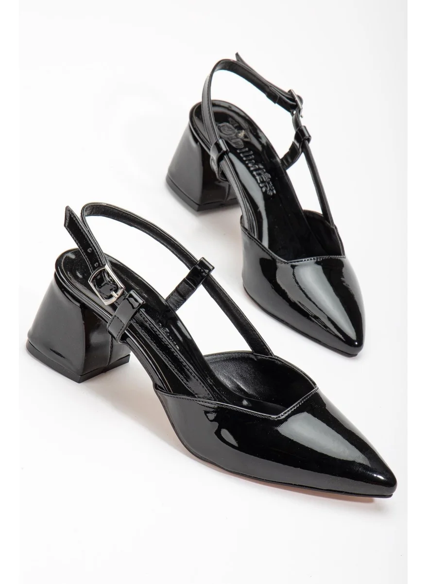 Dilimler Ayakkabı Slices Shoes Large Size Patent Leather Side Poles Black Women's Heeled Shoes