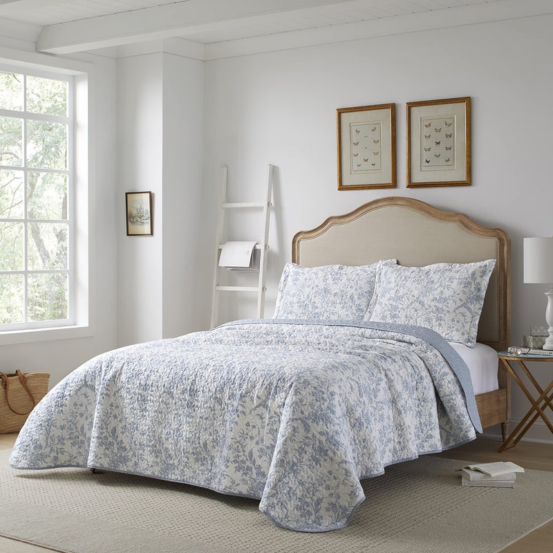 Laura Ashley - Twin Quilt Set, Soft Cotton Bedding with Reversible Design, Medium Weight for Year Round Use, 2 Piece Bed Set with Matching Pillowcase (Amberley Blue) - Image 2