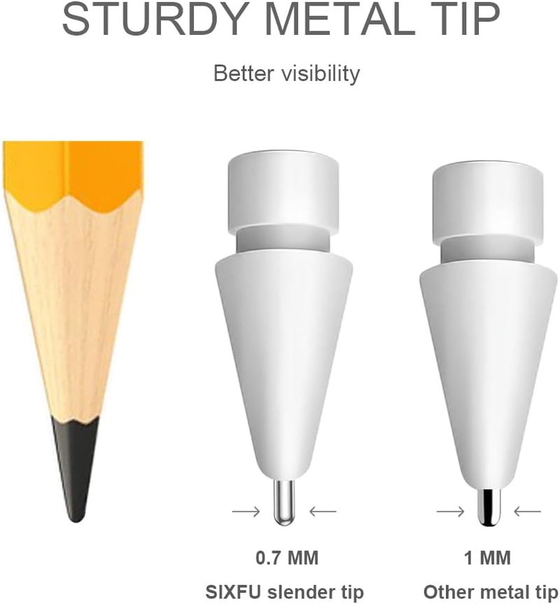 SIXFU Replacement Tips for Apple Pencil, Upgraded No Wear Out Metal Apple Pencil Tips for Apple Pencil 1st/ 2nd Gen/USB-C Apple Pencil Tip(6 PCS) - Image 4