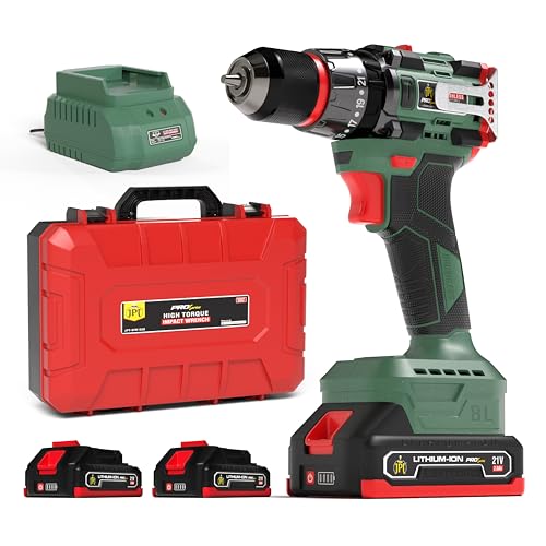 JPT New Pro Series Brushless 21-volt Cordless Impact Drill Machine with 65N.m Torque | 1700 RPM Speed | 25+3 Gears | 2 Speed Modes | 3/8-Inch Metal Keyless Chuck | One Year Motor Warranty, Green - Image 1