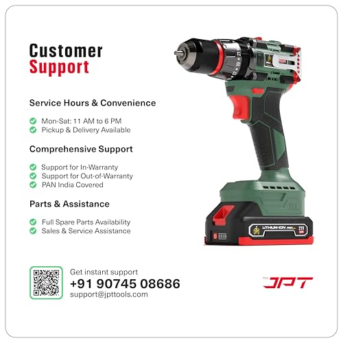 JPT New Pro Series Brushless 21-volt Cordless Impact Drill Machine with 65N.m Torque | 1700 RPM Speed | 25+3 Gears | 2 Speed Modes | 3/8-Inch Metal Keyless Chuck | One Year Motor Warranty, Green - Image 3