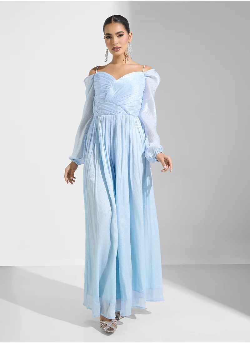 نمشي x Draped Shimmer Pleated Evening Dress