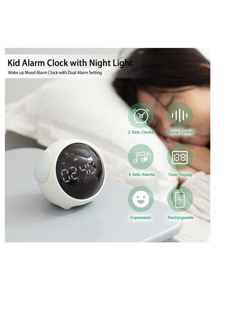 Excefore Kids Alarm Clock with Night Light, Adjustable Brightness Children's Sleep Trainer, Wake up Mood Alarm Clock with Dual Alarm Setting, for Girls,Boys Bedroom (White)  - Image 2