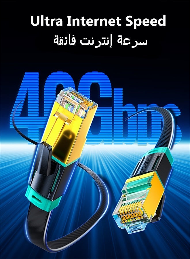 SAMZHE كابل إيثرنت Cat8 بطول 5 متر، عالي السرعة 40 جيجابت في الثانية، 2000 ميجاهرتز، سلك LAN نحاسي نقي فائق النحافة ومسطح ومحمي، موصل RJ45 مع غطاء واقٍ، مطلي بالذهب لمقاومة التداخل، سلك توصيل إنترنت للكمبيوتر لأجهزة PS5 وPS4 وXbox والكمبيوتر الشخصي والألعاب وأجهزة التوجيه والمودم (أسود) - Image 3