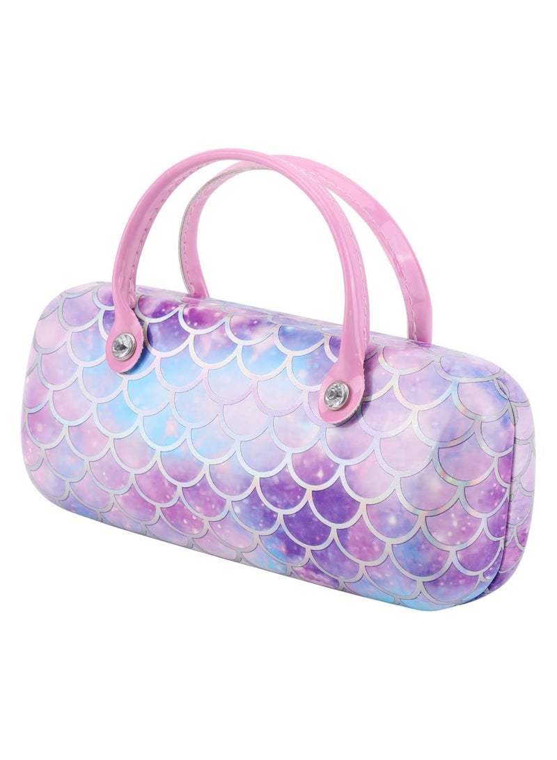 KASTWAVE Portable Mermaid Hard Eyeglass Case for Girls PU Leather Eyewear Glasses Case Sunglass Pouch with Handle Kids Student Glasses Storage  - Image 1