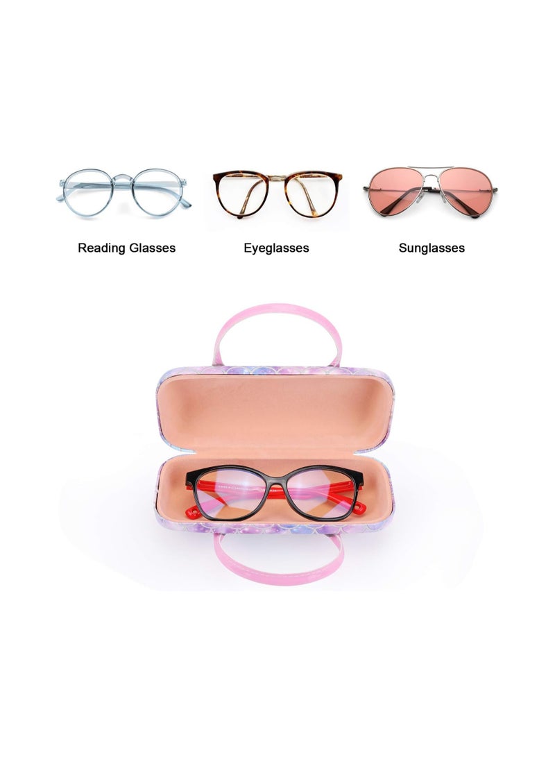 KASTWAVE Portable Mermaid Hard Eyeglass Case for Girls PU Leather Eyewear Glasses Case Sunglass Pouch with Handle Kids Student Glasses Storage  - Image 2