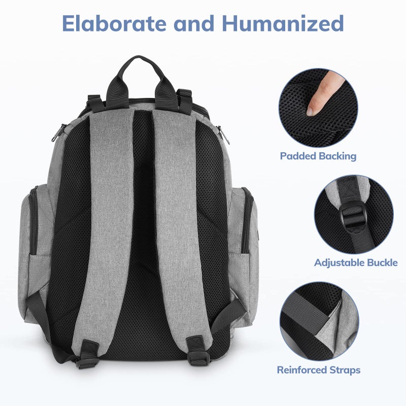 Mancro Diaper Bag Backpack, Large Multifunction Waterproof Travel Baby Changing Bag for Dad Mom with 4 Insulated Pockets and Stroller Straps, Maternity Baby Bag for Boys Girls, Grey - Image 5
