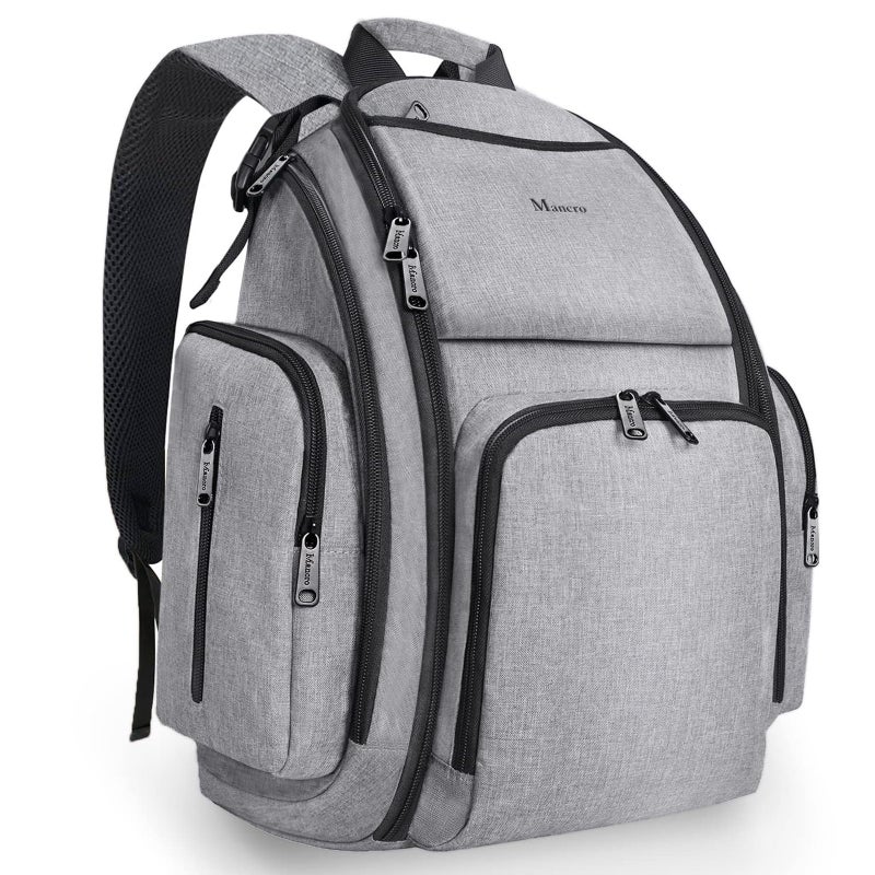Mancro Diaper Bag Backpack, Large Multifunction Waterproof Travel Baby Changing Bag for Dad Mom with 4 Insulated Pockets and Stroller Straps, Maternity Baby Bag for Boys Girls, Grey - Image 1