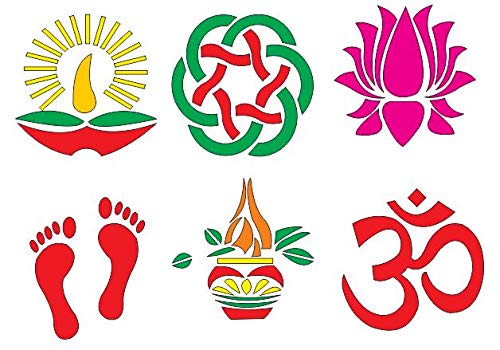 300Sparkles 6 Pcs Set Rangoli Stencil Diwali Festival Home Room Office Floor Decoration Multipurpose Wooden Stencil 6 Pcs 4x4 Inch - Image 2