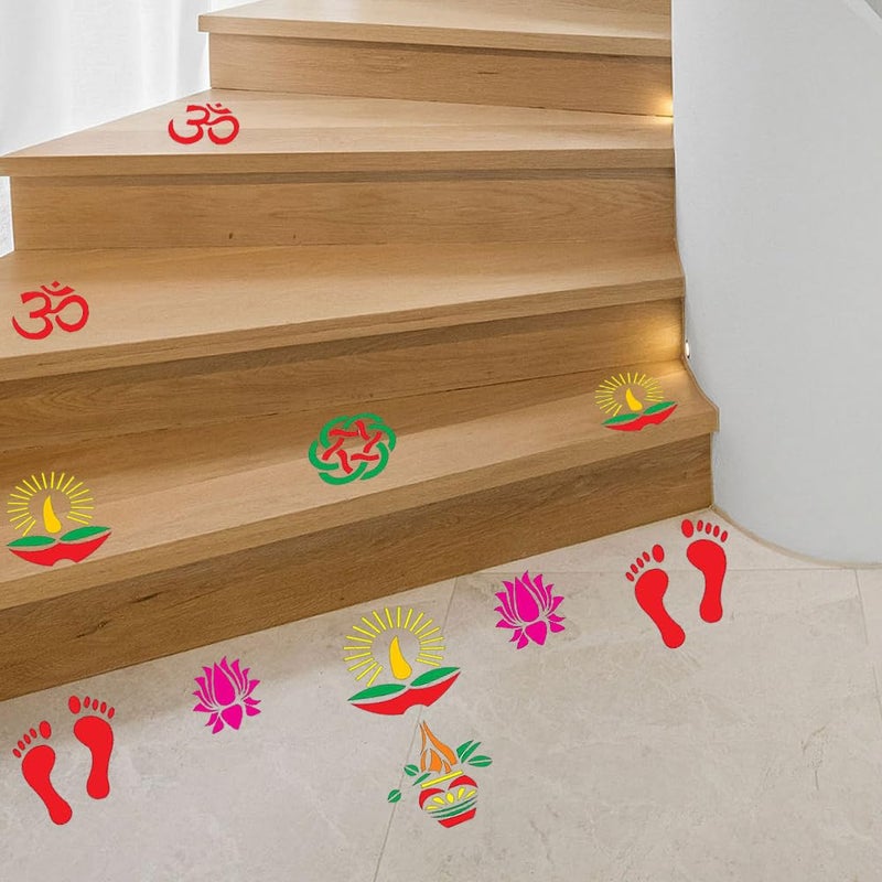 300Sparkles 6 Pcs Set Rangoli Stencil Diwali Festival Home Room Office Floor Decoration Multipurpose Wooden Stencil 6 Pcs 4x4 Inch - Image 4