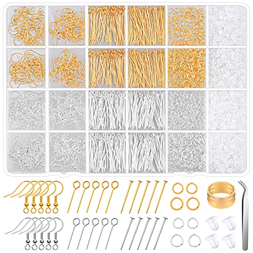 Modacraft Hypoallergenic Earring Making Kit, modacraft 2000Pcs Earring Making Supplies Kit with Hypoallergenic Hooks, Earring Findings, Backs, Pins Jump Rings for Jewelry Making Supplies - Image 1