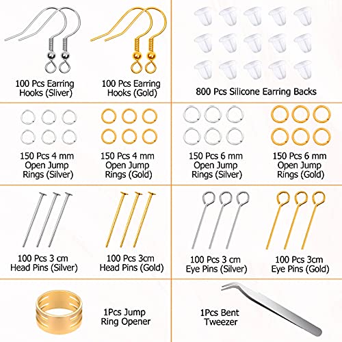 Modacraft Hypoallergenic Earring Making Kit, modacraft 2000Pcs Earring Making Supplies Kit with Hypoallergenic Hooks, Earring Findings, Backs, Pins Jump Rings for Jewelry Making Supplies - Image 3