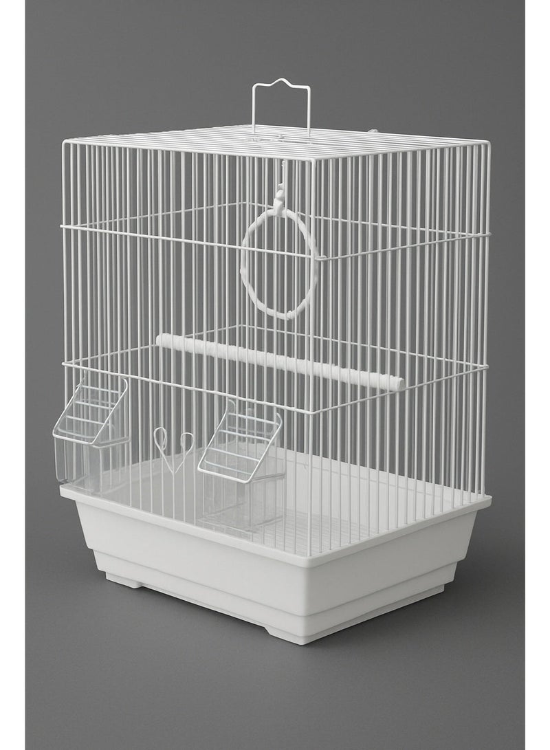 Bird Cage, White metal bird cage suitable for parakeets or other small ornamental birds. - Image 1