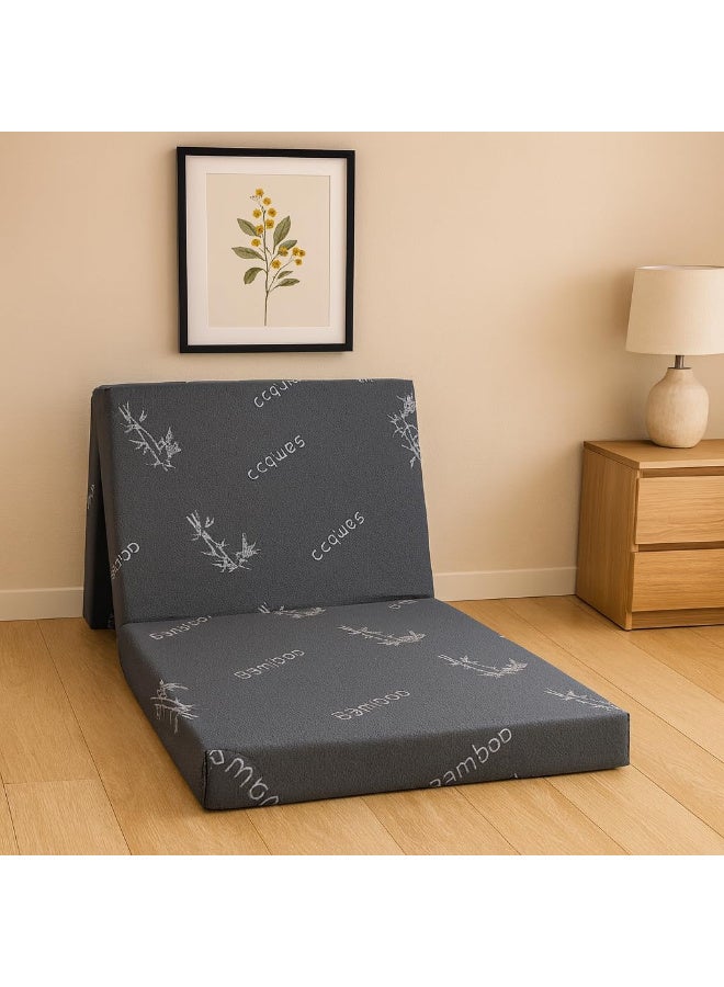 Harmony Home مرتبة هارموني هوم ثلاثية الطي 90x180x10 سم محمولة وقابلة للطي مع غلاف من القماش المنسوج القابل للتنفس | مرتبة سرير ضيف للنوم والسفر والتخييم واليوغا | رمادي من الخيزران - Image 5