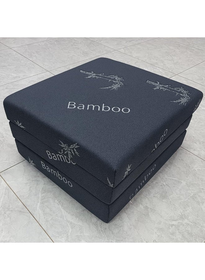 Harmony Home مرتبة هارموني هوم ثلاثية الطي 90x180x10 سم محمولة وقابلة للطي مع غلاف من القماش المنسوج القابل للتنفس | مرتبة سرير ضيف للنوم والسفر والتخييم واليوغا | رمادي من الخيزران - Image 3