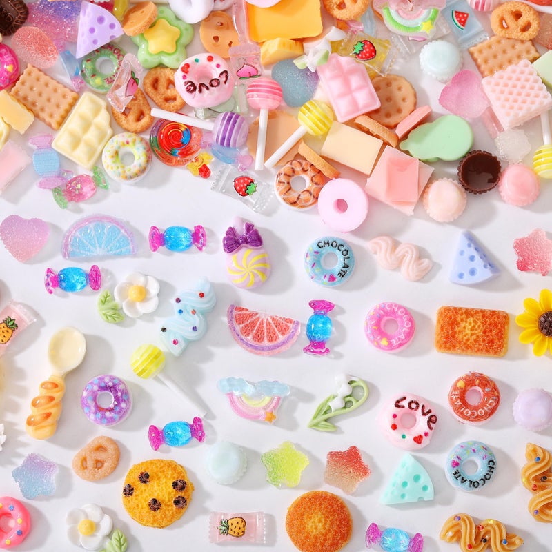 AIPULIDUO 118 pcs Slime Charms Food Cute Setï¼ŒMixed Lot Assorted Food Resin Flatback Cute Sets for DIY Crafts Making, Decorations, Bulk Mixed Ornament Scrapbooking, Embellishments, Hair Clip - Image 1