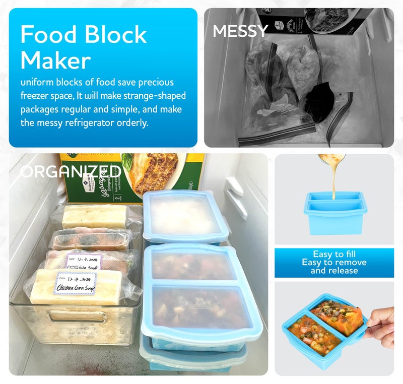 ZIP STANDING Silicone Freezer Trays with Lids, Set of 4 - with 1cup and 2 cup Silicone Freezer Molds for freezing soups, sauces and individual microwave safe - Image 5