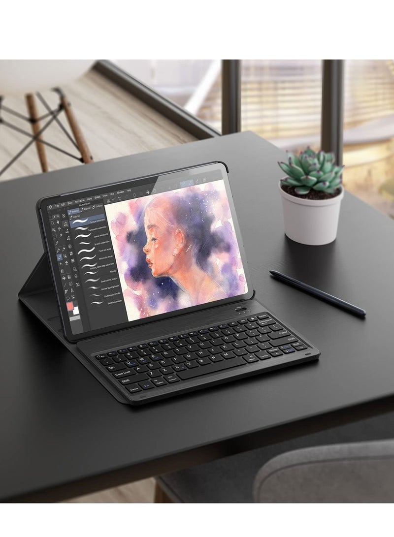 Keyboard Case for Samsung Galaxy Tab S7 FE 12.4" 2021 (SM-T730/T736B), Detachable Wireless Keybaord & Premium PU Leather Folio Cover with S Pen Holder for Galaxy Tab S7 FE 12.4 Tablet (Black) - Image 4