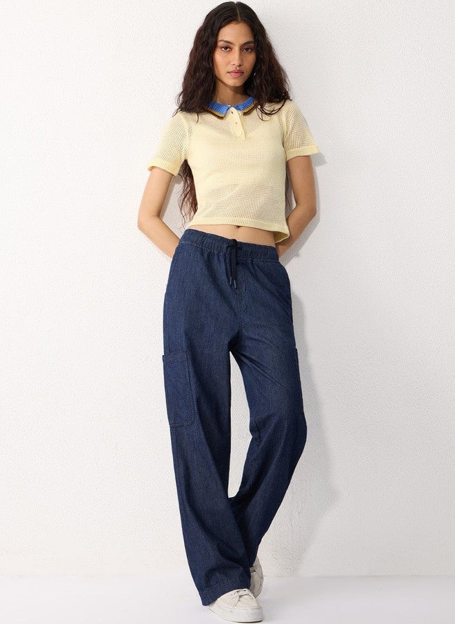 The Souled Store Women Regular Fit Self Design Cream Polo T-Shirt - Image 2