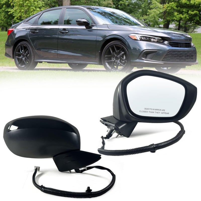 RIGHT PASSENGER SIDE MIRROR COMPATIBLE WITH 2011 2012 2013 HYUNDAI ELANTRA WITH MANUAL FOLDING POWER GLASS HEATED BLACK REPLACEHY13211795PINS