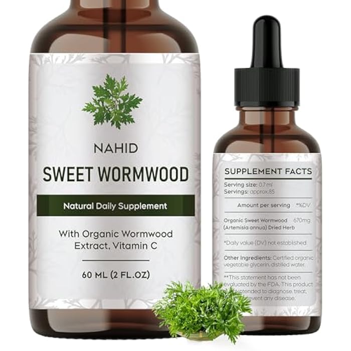 Nahid Organic Sweet Wormwood Liquid Drops Daily Supplement - Gut Cleanse, Digestive Support - with Organic Wormwood Extract and Vitamin C, Gut Health Supplement, 60ML​ (2 FL.OZ) - Image 2