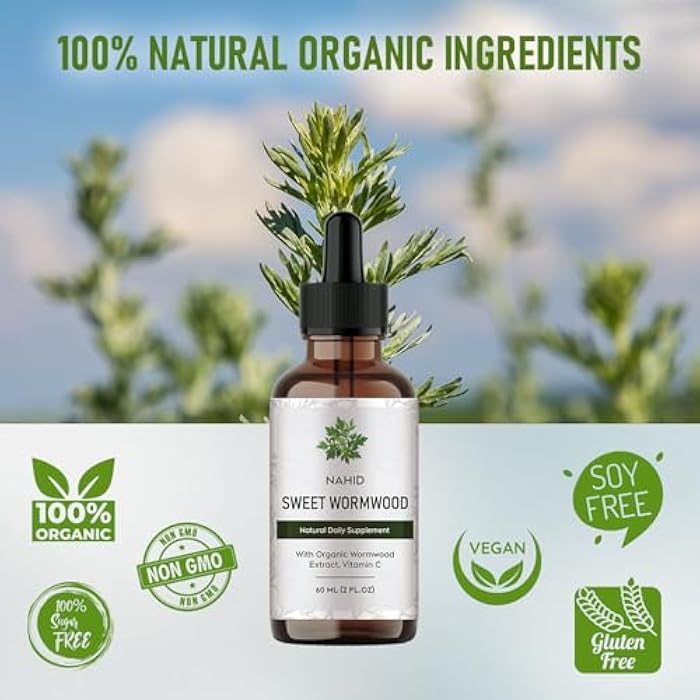 Nahid Organic Sweet Wormwood Liquid Drops Daily Supplement - Gut Cleanse, Digestive Support - with Organic Wormwood Extract and Vitamin C, Gut Health Supplement, 60ML​ (2 FL.OZ) - Image 3