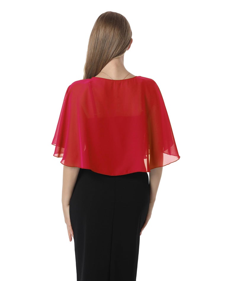 Hotshawl Chiffon Capelet Women's Soft capes Shawls and Wraps for Evening Dress Wedding Cape Cover Up (Red) - Image 5