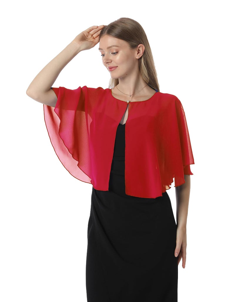 Hotshawl Chiffon Capelet Women's Soft capes Shawls and Wraps for Evening Dress Wedding Cape Cover Up (Red) - Image 4