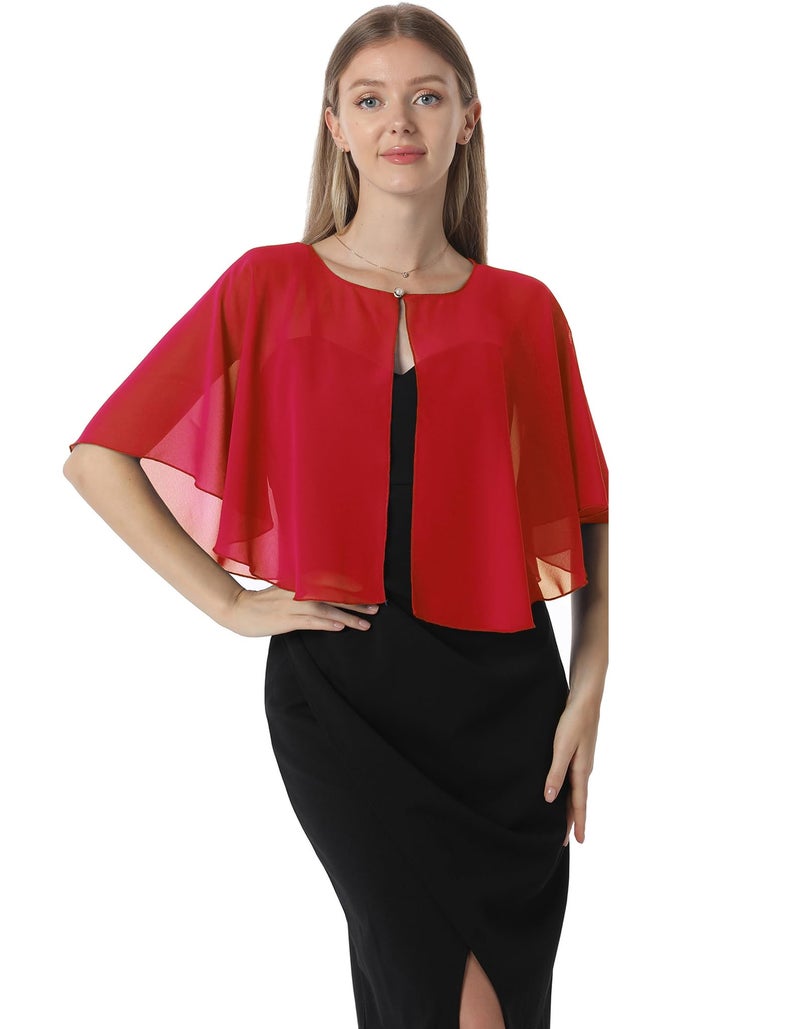 Hotshawl Chiffon Capelet Women's Soft capes Shawls and Wraps for Evening Dress Wedding Cape Cover Up (Red) - Image 1