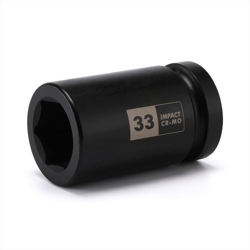 Ementol 1 Inch Drive Deep Spindle Axle Nut Impact Socket  Cr-Mo  6 Point  Metric  Deep 6Pt Impact Socket - 33Mm