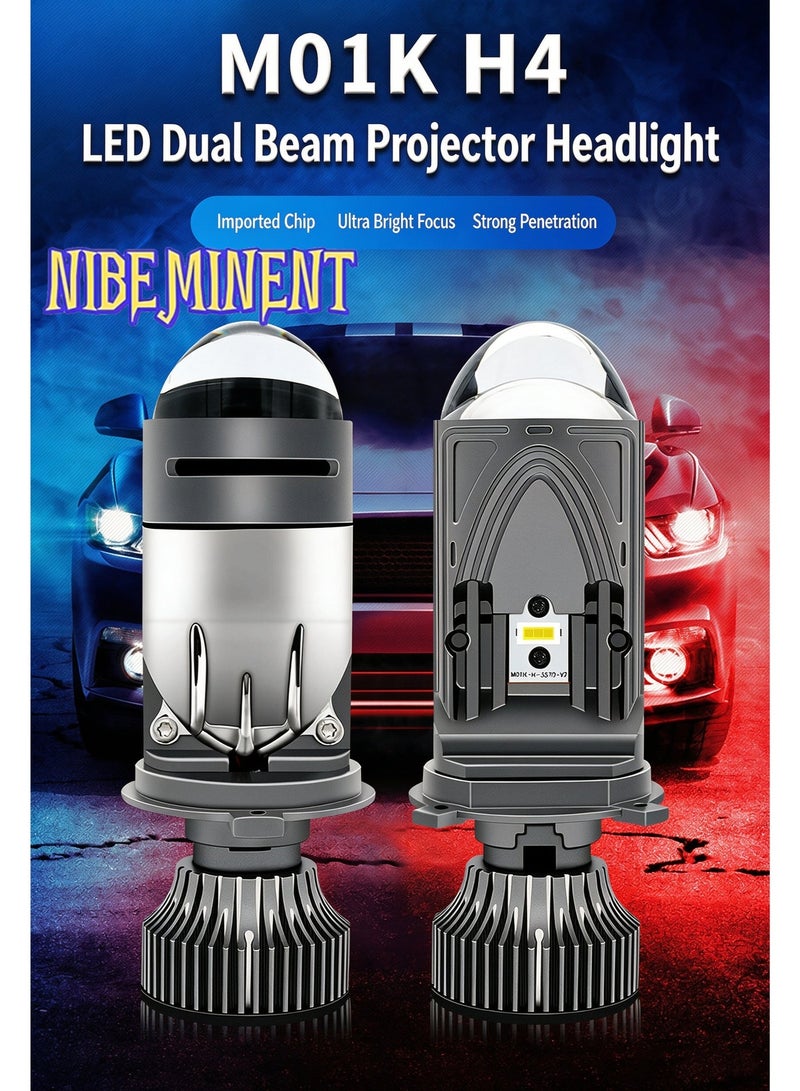 NIBEMINENT M01K H4 Bi-LED Projector Headlight Bulbs, 55W High Beam 30W Low Beam 9000LM White Light, 9-36V Wide Voltage Plug & Play LED Headlight Conversion Kit for Cars Motorcycles, Left & Right Hand Drive Available - Image 2