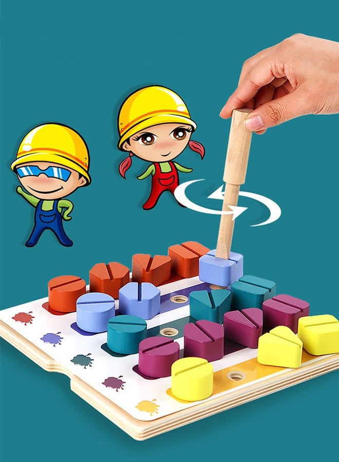 joyzzz Montessori Screw Puzzle Board Stacking, Color Sorting Learning Toy for Boys and Girls Ages 3 and Up - Image 3