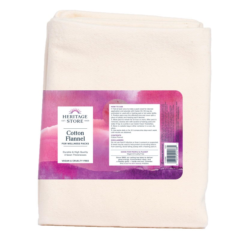HERITAGE STORE Cotton Flannel Castor Oil Pack Wrap Soft Reusable Cotton Flannel Fabric for Castor Oil Packs Castor Oil Compress for Abdomen Joints 60Day Guarantee Vegan Cruelty Free 13x15in