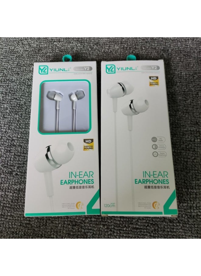 Generic Y2 Mobile Phone Wire Control In-ear Headphones White Magnetic Speaker Bass Music Call Android Mobile Phone Headset Factory-Color:White  - Image 2