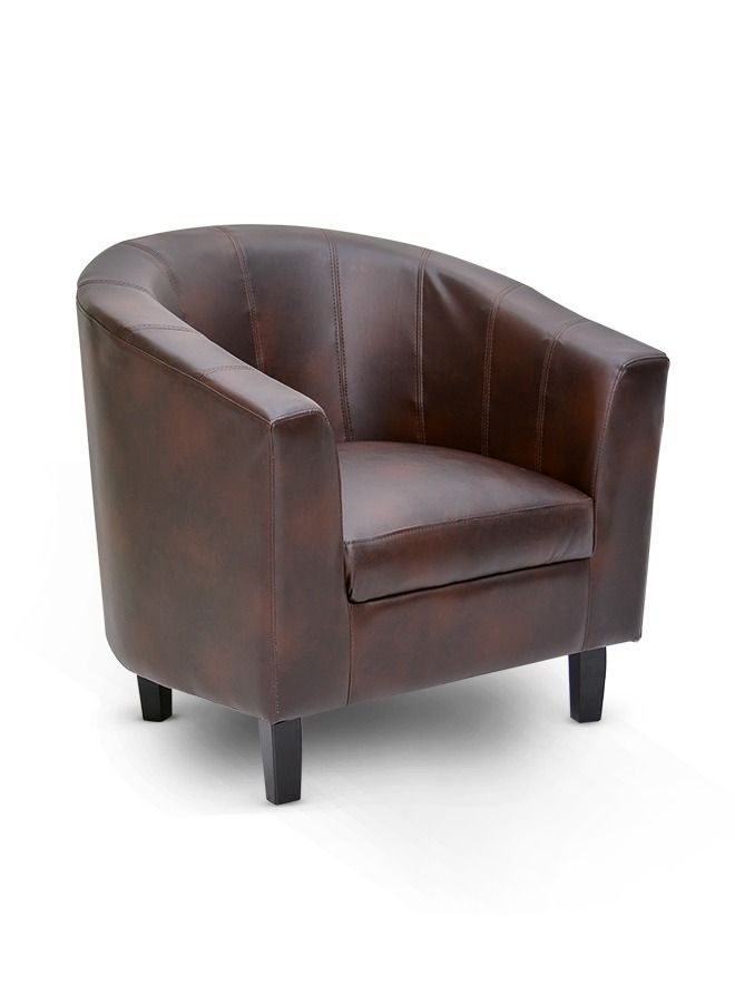 مالتي هوم فيرنيتشر كرسي مفرد من الجلد الصناعي البني من Multi Home Furniture - كرسي أريكة مفرد بمقعد مبطن من الجلد الصناعي، كرسي مريح بأرجل خشبية - كرسي استرخاء لغرفة المعيشة وغرفة النوم وغرفة الاستقبال. - Image 1