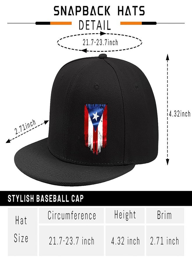 viofre Snapback Hats for Men Puerto Rico Flag Hat Flat Bill Hats for Men Fitted Black Baseball Cap Mens Hip Hop Adjustable Snap Back Trucker Hat Cool Skateboard Accessories Dad Caps Mens Gifts - Image 2